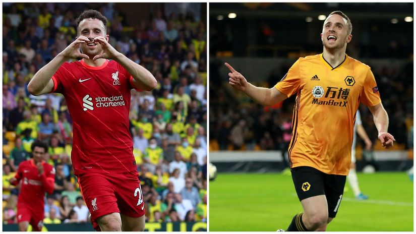 Diogo Jota with Liverpool and Wolverhampton (©Getty Images)