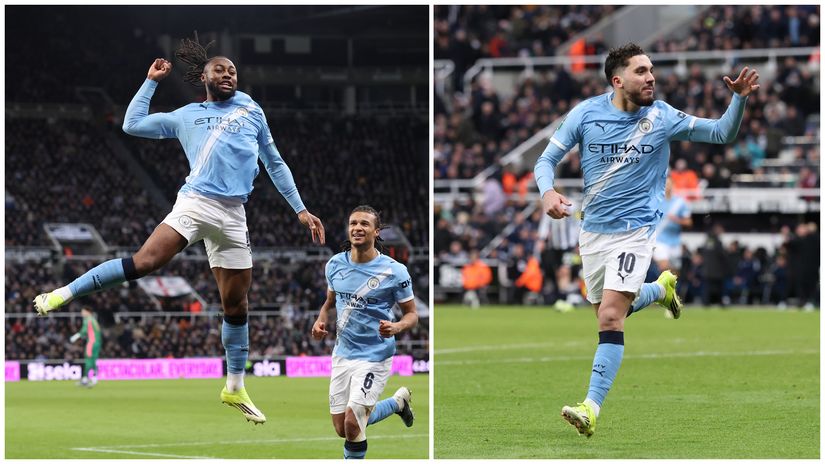 Antoine Semenyo and Rayan Cherki celebrating the goals (©Gallo Images)
