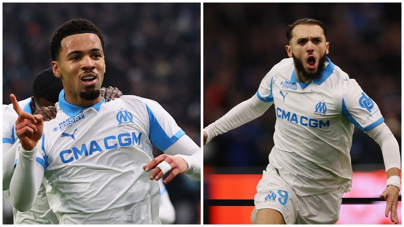 Ethan Nwaneri and Amine Gouiri (©Gallo Images)