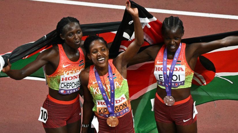 From L Dorcas Ewoi, Faith Kipyegon and Nelly Chepchirchir © World Athletics