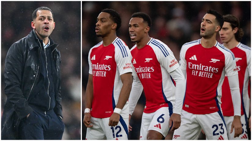 Liam Rosenior (left) and Arsenal players during a set piece (©Gallo images)