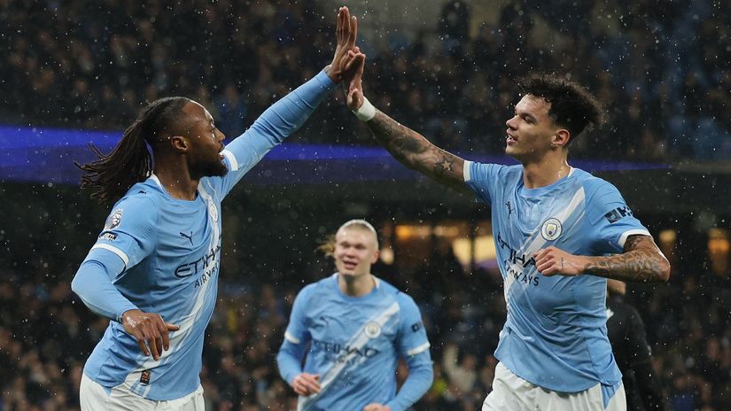 City's scorers: Semenyo, Haaland & O'Reilly (©Reuters/Phil Noble/Gallo Images)