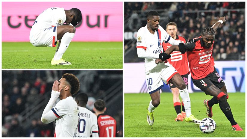 Dembele and Doue were dejected following a loss to Rennes (©AFP)