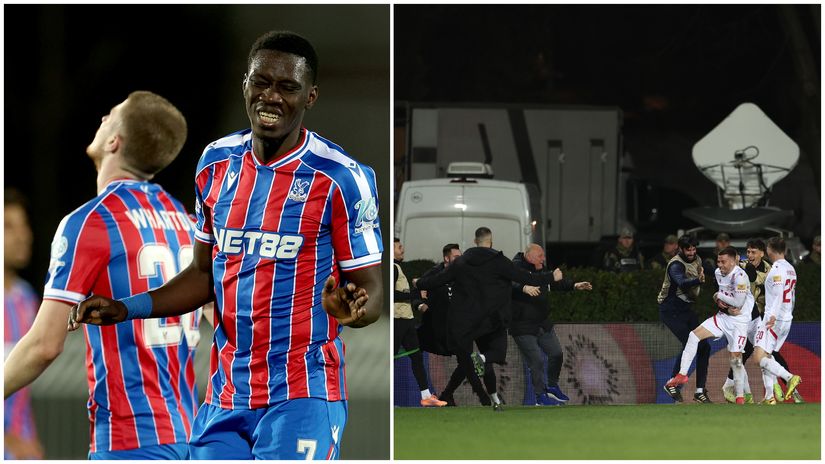 Disappointed Ismaila Sarr and delighted Zrinjski players (©Getty Images)