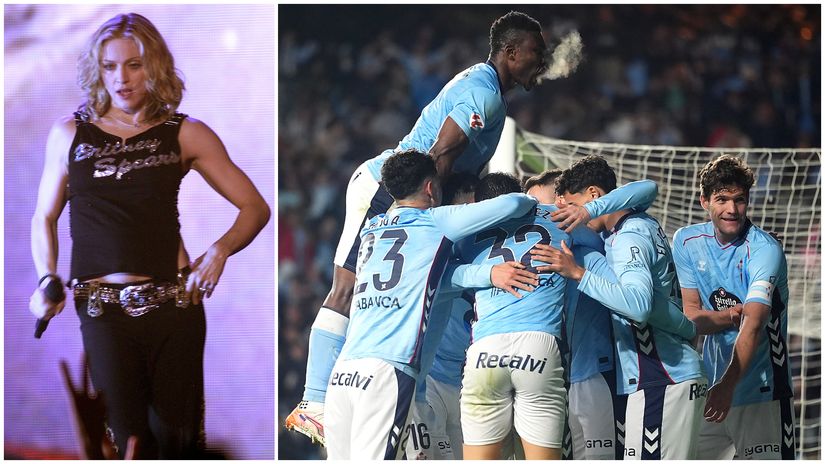 Madonna on stage and Celta players (©Getty images)