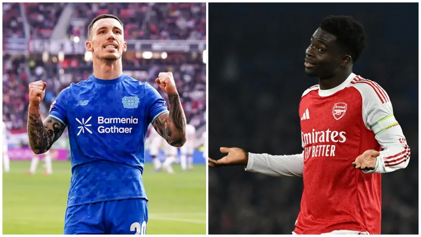 Alejandro Grimaldo and Bukayo Saka (©Getty Images)