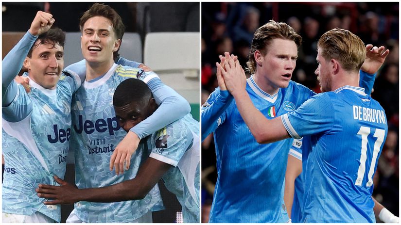 Yildiz (left), McTominay and De Bruyne celebrated last night their respective triumphs (©Getty images/Gallo images)