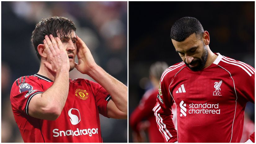 Harry Maguire of Man Utd and Mohamed Salah of Liverpool (©Getty images)