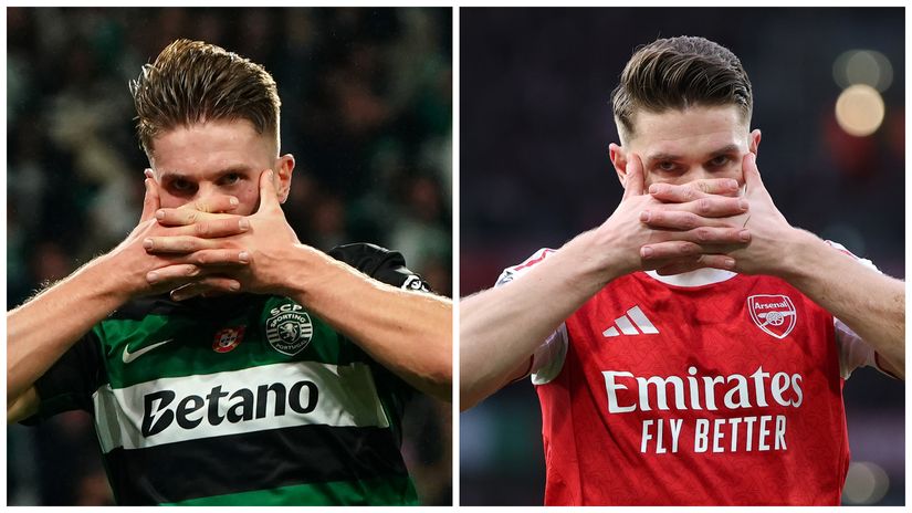 Gyokeres' iconic 'mask' goal celebration... (©Getty images)