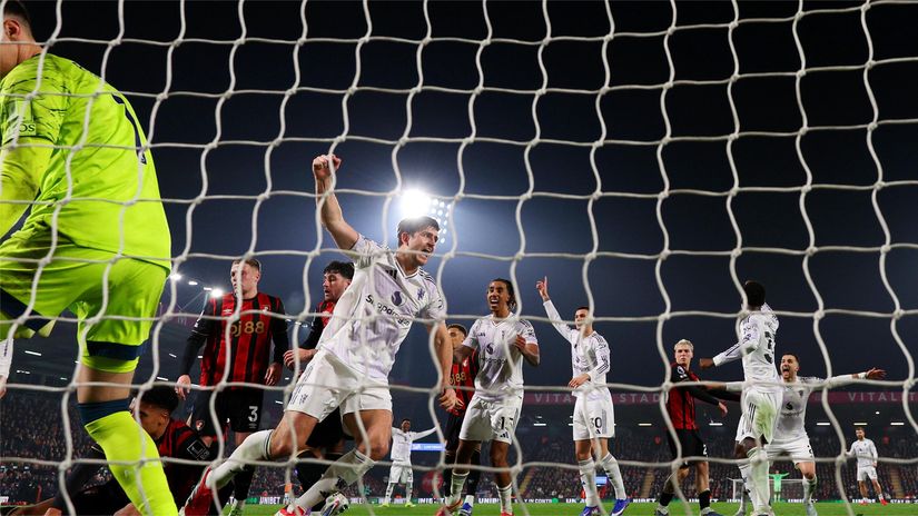Maguire celebrates after scoring for United against Bournemouth (©Ryan Pierse/Getty Images)