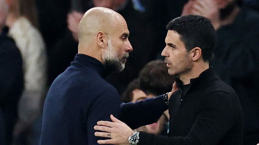 Guardiola and Arteta after the recent EFL Cup final (©Reuters/Toby Melville/Gallo Images)