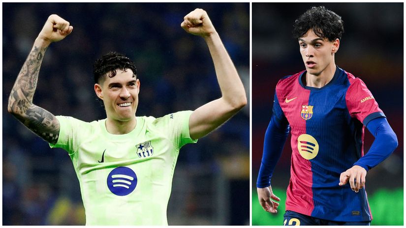 Bastoni in Barcelona jersey after Inter's UCL win over the Catalans, and Fort during his spell at Camp Nou (©Gallo Images/Getty Images)