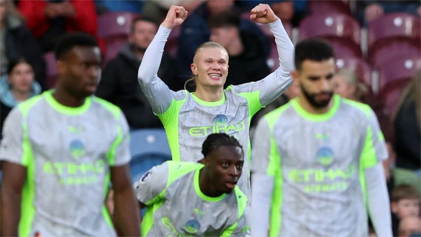 Haaland celebrates after scoring the winner (©REUTERS/Scott Heppell )