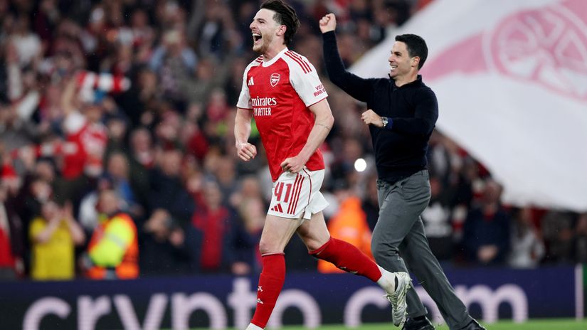 Rice and Arteta celebrate last night (©Justin Setterfield/Getty Images)