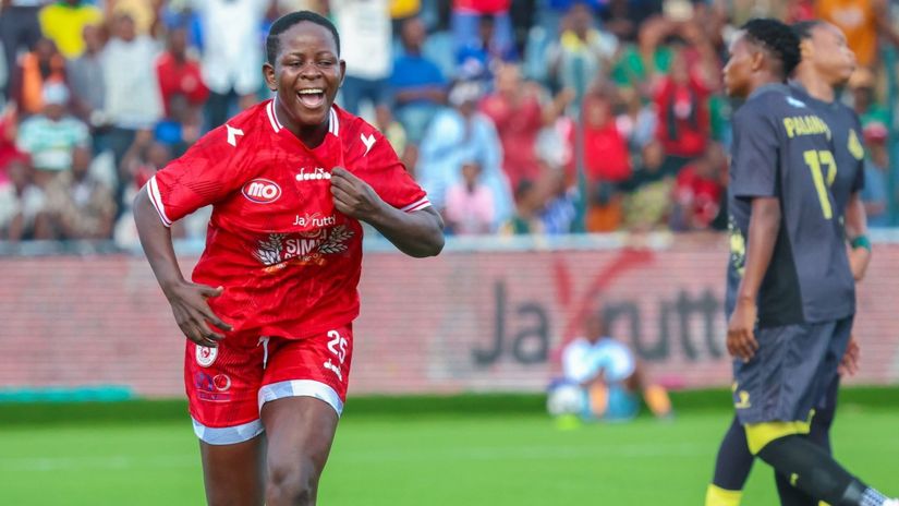 Jentrix Shikangwa scores against Yanga on Friday ©Simba Queens