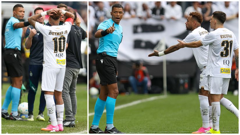 Neymar's altercation with the referee (©Ricardo Moreira/Getty Images)