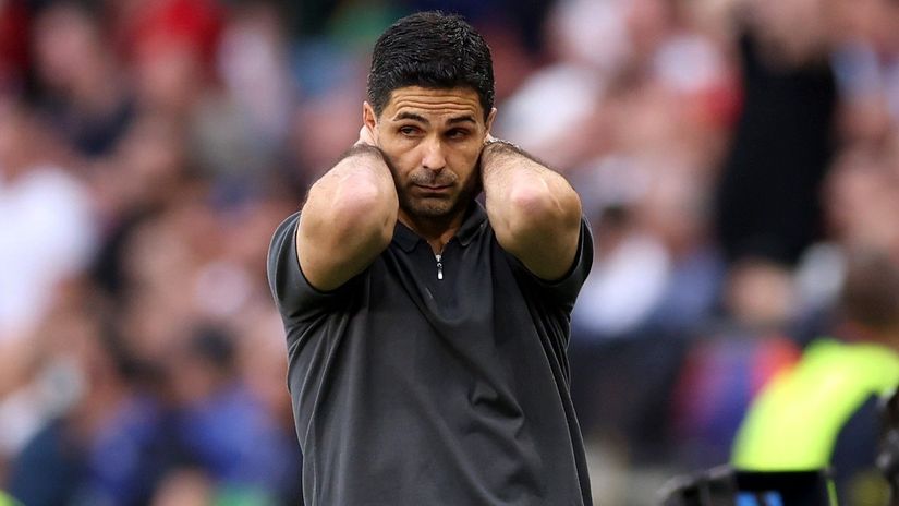 One of Mikel Arteta's reactions during last night's UCL final (©Carl Recine/Getty Images)