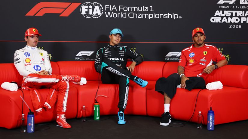Charles Leclerc, George Russell and Lewis Hamilton (©Getty Images)