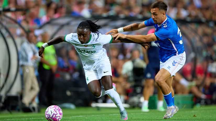 Geovany Quenda in action for Sporting (©Fran Santiago/Getty Images)