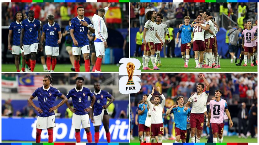 Dejected France players and ecstatic Spaniards (©Getty Images)