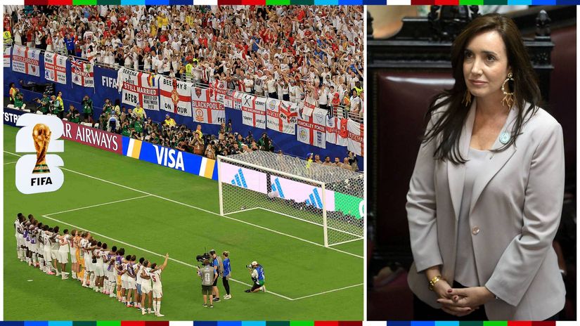 England players and fans & Victoria Villarruel (©AFP)