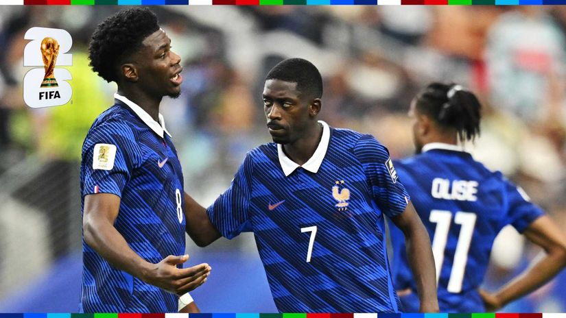 Dembele with Upamecano and Olise in the background (©Reuters/Maria Lysaker)