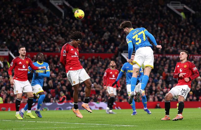 Ladislav Krejci scores for Wolverhampton against Manchester United at Old Trafford (©Carl Recine/Getty Images)