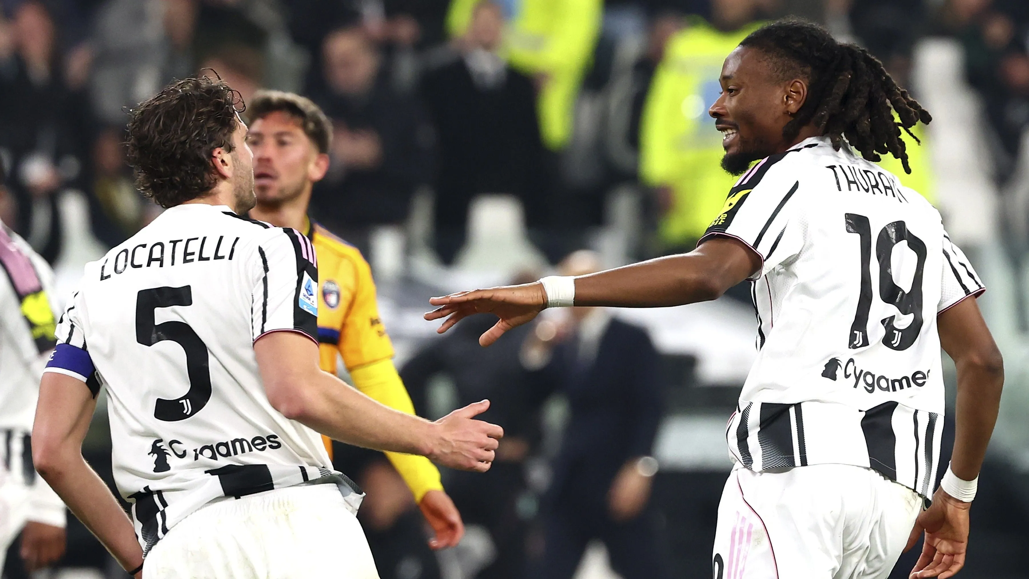 Locatelli and Thuram after the Frenchman's goal (©Giuseppe Cottini/Getty Images)