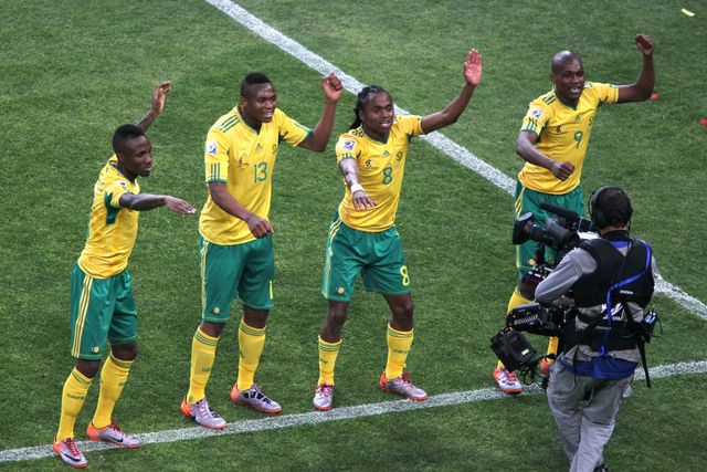 Tshabalala's famous celebratory dance (©Christof Koepsel/Getty Images)
