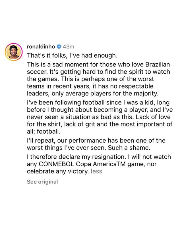 Ronaldinho's Instagram post (©ronaldinho/Instagram)