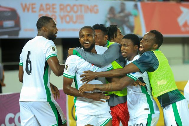 The Super Eagles celebrate Onyeka's goal that took them to the World Cup (©Nsidibe Akpan/Gallo Images)