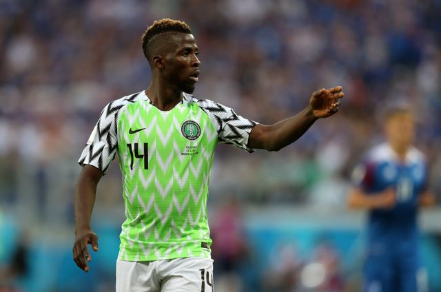 Kelechi Iheanacho wearing the celebrated jersey at the 2018 FIFA World Cup (©Catherine Ivill/Getty Images)