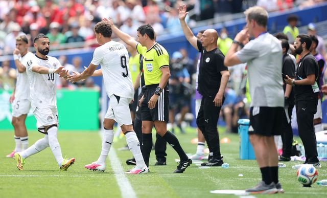 Hamza Abdelkarim comes off the bench for Mohamed Salah in Egypt's World Cup game against Belgium (©Alex Grimm/Getty Images)